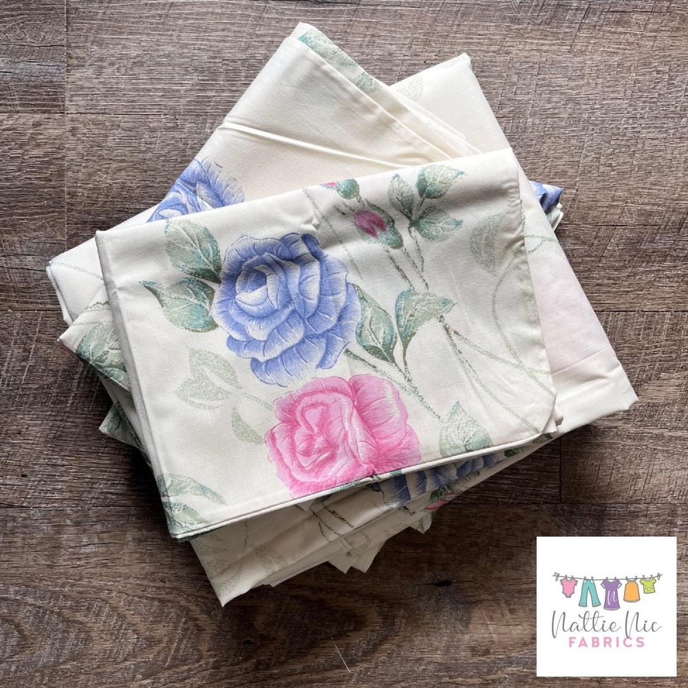 Vintage Full Size sheet set with 2 pillowcases‎ pink and purple roses NWOT